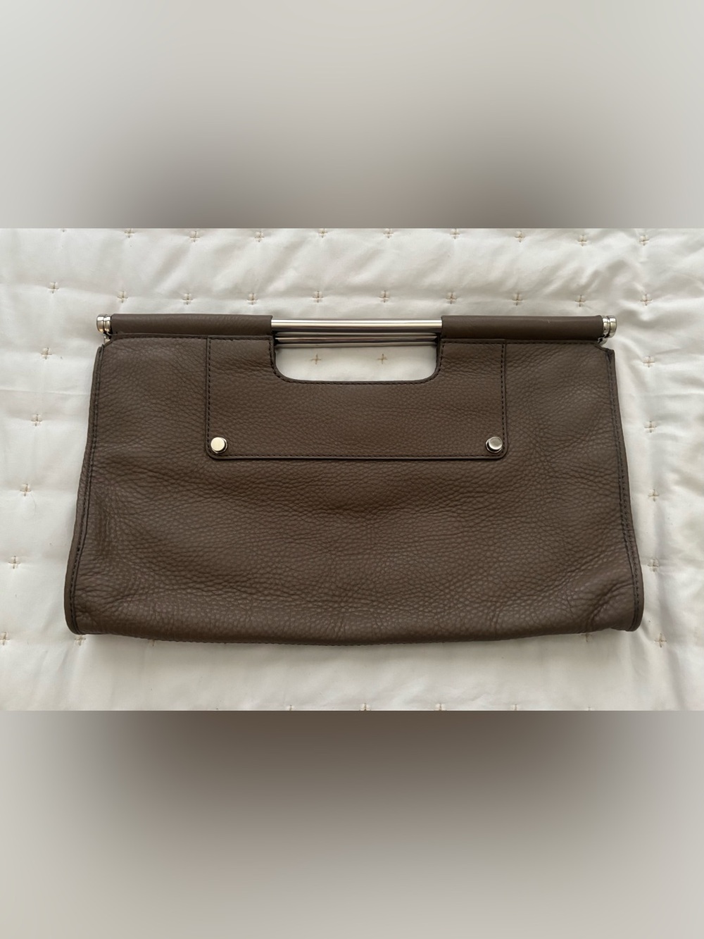 Banana Republic Brown Pebbled Leather Oversized Clutch Metal Handle Bag